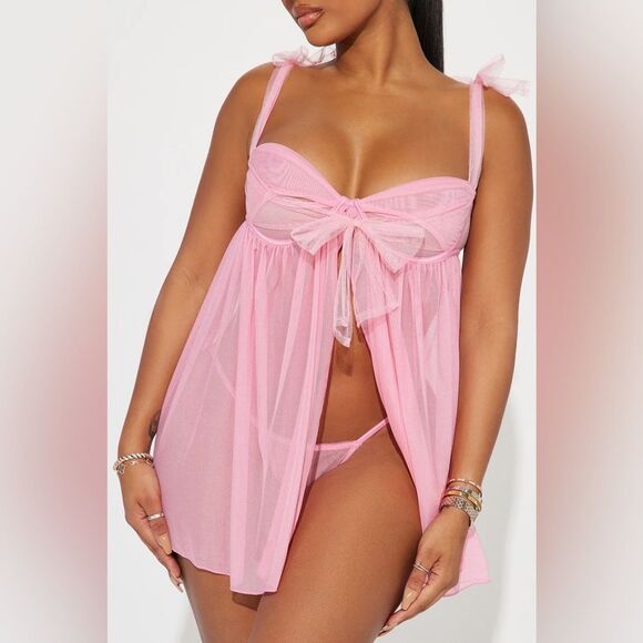 Perfect Gift Tulle Bow Flyaway Babydoll - Pink - Picture 2 of 3